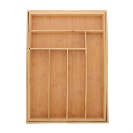 Cheqo® Verstelbare Besteklade - Flexibele Bestekorganizer -  Uitschuifbare Bestekbak - 34-56 cm - Vakindeling - Duurzaam Bamboe  - Besteklade - 5 tot 7 Vakken - Bestekcassette