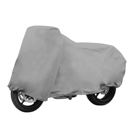 Cheqo® Motorhoes Maat L - Beschermhoes Grijs PVC - Weerbestendige Motorhoes - Dubbel Gestikte Naden - Inclusief Sluitclip - Kentekenvenster - 228x99x124cm - Scooterhoes - Brommerhoes - Waterdicht - Voor Binnen en Buiten - Geschikt voor Windscherm