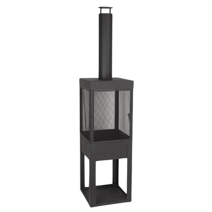 Cheqo® Terrashaard Metaal - Buitenhaard met Schoorsteen - Terrashaard - Terraskachel Modern Design - Vuurkorf Tuinhaard - Houtkachel - 195cm