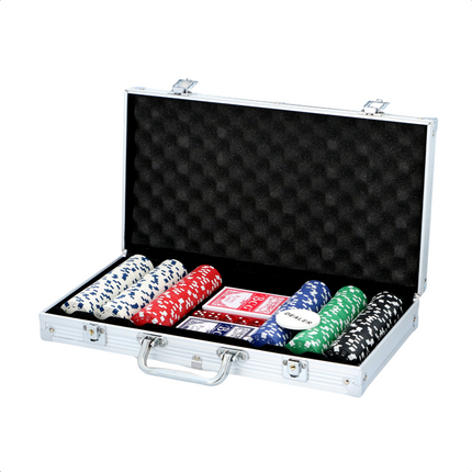 Cheqo® Pokerset Aluminium Koffer - Pokeren - Poker Set met 300 Fiches - Poker Spel voor 5 Personen - Inclusief Dobbelstenen en Kaarten