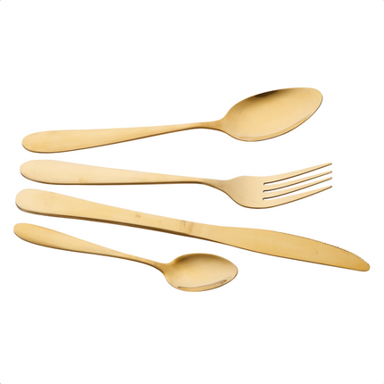 Cheqo® Luxe Gouden Bestekset - 16-Delig - 4 Personen - Vork - Lepel - Mes - Theelepel - Stijlvol Design - Eetgerei - Bestek - RVS - Vaatwasserbestendig - Perfect Cadeau