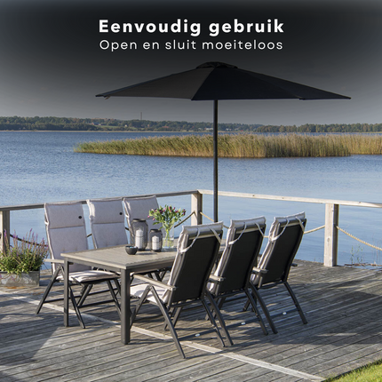 Cheqo® Luxe Parasol - Stokparasol - Zonwerend Textiel - Aluminium - Luxe Tuinparasol - Zwart