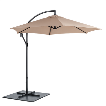 Cheqo® Zweefparasol 3M - Zweef Parasol Kantelbaar - Verstelbaar Stalen Frame - Inclusief Voet - Voor Tuin en Balkon - Taupe