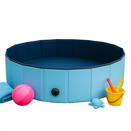 Cheqo® Honden Zwembad - Hondenzwembad Opvouwbaar - Opzetzwembad Huisdier - Hondenbad - Dierenbad - Bad Voor Middelgrote Honden - Blauw