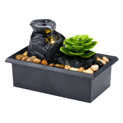 Cheqo® Kamerfontein - Binnenfontein - Rustgevende Zen Sfeer - LED Verlichting - Compact Design - Kunstplant - Tuinfontein - Cascadefontein - Binnenfontein - Fontein - Waterornament