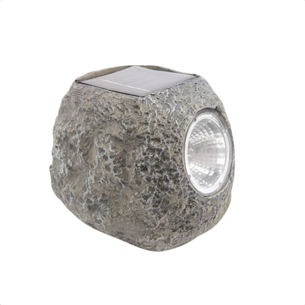 Cheqo® Solarlamp Steen - Grondspots - Decoratieve Tuinverlichting - Zonne-energie - Grijs Polyresin