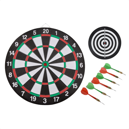 Cheqo® Dubbelzijdig Dartbord met Dartpijlen - Inclusief 6 Darts - Darten - Dart Bord