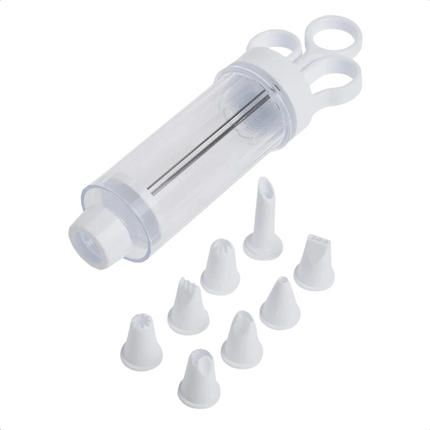 Cheqo® Garneerspuit Set - Transparant/Wit - 19 cm - Inclusief 7 Spuitmondjes - Perfect voor Taartdecoratie