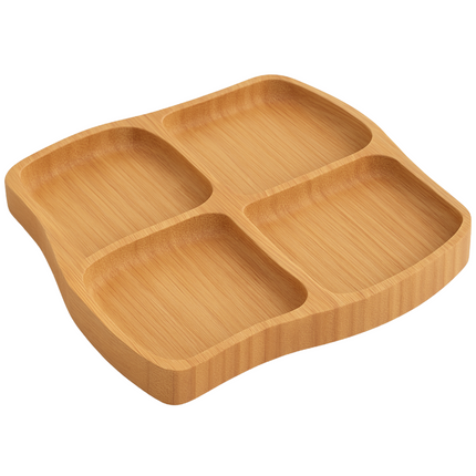 Cheqo® Bamboe Tapas Plank - Borrelplank - Serveerplateau - Tapasplank - Kaasplank - Vier Vakken - Ideaal voor Feestjes - Duurzaam Bamboe