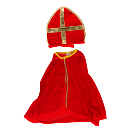 Cheqo® Sinterklaas Verkleedset Kinderen - Sinterklaas Kostuum - Rood-Gouden Cape en Mijter