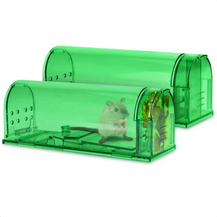 Cheqo® Diervriendelijke Muizenvallen - Rattenval - Muizenverjager - 2 stuks - Geschikt Binnen & Buiten - Herbruikbaar - Milieuvriendelijk - 17x6x6.5cm - Gemakkelijk te Gebruiken