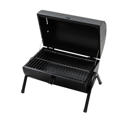 Cheqo® Houtskoolbarbecue - BBQ - Cilinderbarbecue - Tafel BBQ - Barbecue Cilindervorm - Tafelmodel - Mat Zwart - 2-zijdig Gebruik - 2 Rekken/Platen - 17 cm Grillhoogte - Metaal - Afsluitbaar Deksel - Compact - 41 x 26 x h36 cm - Ook voor Camping