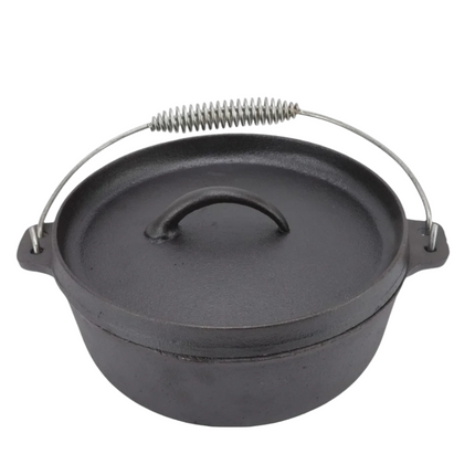 Cheqo® BBQ Pan - Gietijzer - Braadpan - ø20cm x h12,5cm - Bakpan - Deksel met Opstaande Rand - Veelzijdig Gebruik - Oven, BBQ, Vuur