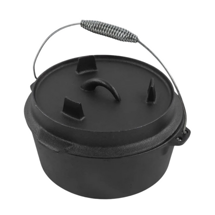 Cheqo® Dutch Oven Pan - Gietijzer - Braadpan - BBQ Pan - Barbecue Pan - ø25cm x h15cm - Deksel met Opstaande Rand - Veelzijdig Gebruik - Ook als Oven - 5,5kg