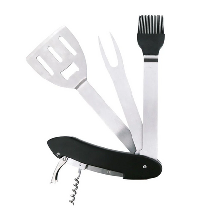Cheqo® Multifunctioneel BBQ Gereedschap - BBQ Tang - 5-in-1 Barbecue Gereedschap - Grill Accessoire - Handig en Inklapbaar - Groot Model - 30 cm Lang - Marinade Borstel - BBQ Vork - BBQ Spatel