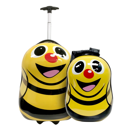 Cheqo® Kinderkoffer en Rugzak Set - Koffer voor Kinderen - Reiskoffer - Trolley met Bijpassende Reiskoffer - Handbagage Vriendelijk - Bij