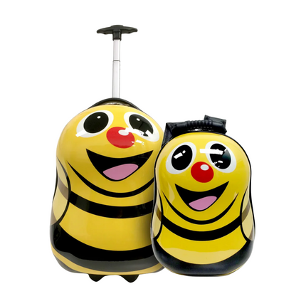 Cheqo® Kinderkoffer en Rugzak Set - Koffer voor Kinderen - Reiskoffer - Trolley met Bijpassende Reiskoffer - Handbagage Vriendelijk - Bij