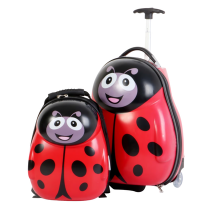 Cheqo® Kinderkoffer en Rugzak Set - Koffer voor Kinderen - Reiskoffer - Trolley met Bijpassende Reiskoffer - Handbagage Vriendelijk - Lieveheersbeestje