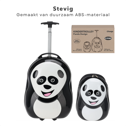 Cheqo® Kindertrolley en Rugzak Set - Kinder Koffer - Handbagage voor Kinderen - Panda - Handbagage Koffer ABS