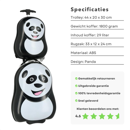 Cheqo® Kindertrolley en Rugzak Set - Kinder Koffer - Handbagage voor Kinderen - Panda - Handbagage Koffer ABS