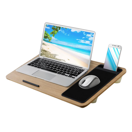 Cheqo® Laptoptafel met Kussen - Bedtafel - Schootkussen voor Bed en Bank - Inclusief Muismat en Telefoonhouder - 57.5 x 30.5 cm - Bruin