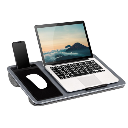 Cheqo® Laptoptafel met Kussen - Bedtafel - Schootkussen voor Bed en Bank - Inclusief Muismat en Telefoonhouder - 57.5 x 30.5 cm - Grijs