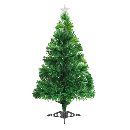 Cheqo® Kunstkerstboom 90 cm - Kerstboom met Kerstlampjes - Fiber Optic Verlichting - Warm Wit LED - Binnengebruik