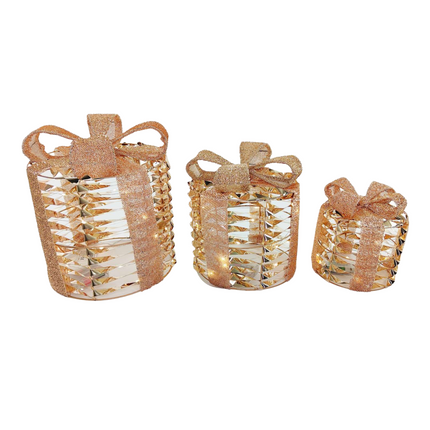 Cheqo® Kerstdecoratie Verlichting - Cadeau Set - Kerstverlichting - Kerst Figuur - Kerstlampjes - Kerstversiering - Gouden Cadeauset - LED Timer - Kunststof & Metaal