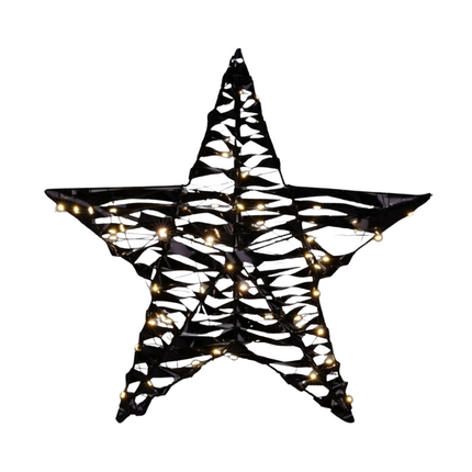 Cheqo® Verlichte Kerstster - Kerstkrans - Deurkrans - Kerst Ster Zwart - 40 cm - Microled - Metalen Decoratie voor Binnen