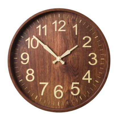 Cheqo® Luxe Wandklok Houtlook - Klok voor aan de Wand - Donkerbruin - 30 cm - Kunststof - Stille Klok