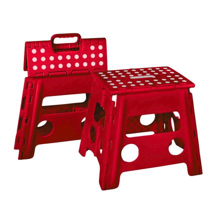 Cheqo® Vouwbare Opstapkruk - Opstapje - Trapje - Kruk - Krukje - Keukentrap - Keukentrapje - Opvouwbaar - Anti-Slip - ABS Materiaal - Max. 100 kg - Rood