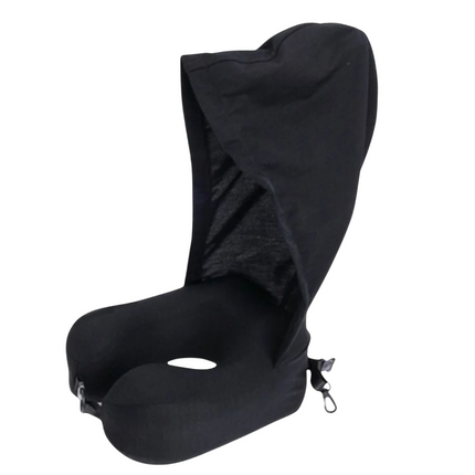 Cheqo® Luxe Nekkussen Vliegtuig en Auto met Capuchon - Reiskussen met Capuchon - Ergonomisch en Wasbaar