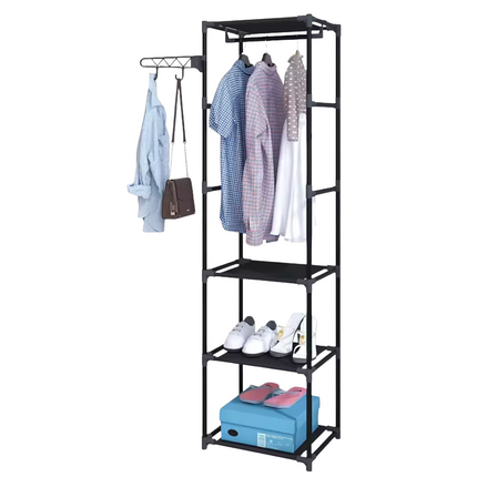 Cheqo® Kledingrek - Kleerkast - Garderobe met Metalen Frame - 170 cm Hoog - Zwart - Met 3 Legplanken