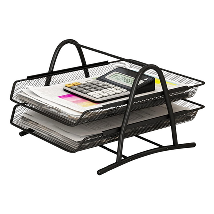 Cheqo® Brievenbak - Postbak - Documenten Bewaren - 2 Uitschuifbare Lagen - Bureau Organizer - 30x36x22 cm - Zwart Metaal