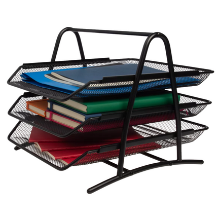 Cheqo® Brievenbak - Postbak - Documenten Bewaren - 3 Uitschuifbare Lagen - Documentenhouder A4 - Zwart Mesh Metaal