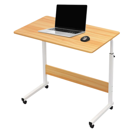 Cheqo® Laptoptafel - Verrijdbare Bedtafel - Banktafel - Bureau - Bijzettafel - Hoogte Verstelbaar 60-80 cm - Walnoot Tafelblad - Metalen Frame