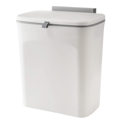 Cheqo® Aanrecht Afvalbak - Afvalbakje Keuken - Aanrecht Prullenbak Met Schuifdeksel - 9 Liter - Hangend of Staand - Wit