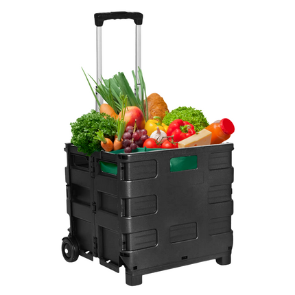 Cheqo® Opvouwbare XL Krat met Trolley - Vouwkrat - Boodschappenkrat met Wielen - Vouwkrat op Wielen - 30 Liter - Inklapbare Boodschappenwagen