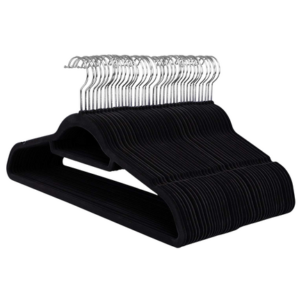 Cheqo® Anti-Slip Kledinghangers - Kleerhangers - Zwart - Ruimtebesparend - Met Broeklat - 36 Stuks