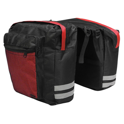 Cheqo® Dubbele Fietstas - 30 Liter - Waterafstotend - Oxford Polyester - Met Reflectiestrepen - Ook voor Elektrische Fiets