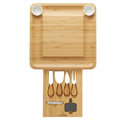 Cheqo® Luxe Tapasplank - Uitschuifbare Borrelplank - Bamboe Kaasplank met Mesjes - 33x55 cm