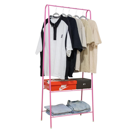 Cheqo® Kledingrek met Schoenenrek - Garderobe Kledingkast - Kleerkast - 152 cm Hoog - Metaal - Roze - Makkelijk te Monteren