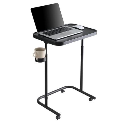 Cheqo® Verstelbare Bijzettafel Op Wieltjes - Banktafel - Koffietafel - Sidetable - Laptoptafel - Laptop Tafel - Bijzet Tafel - Zwart MDF - Kantelbaar
