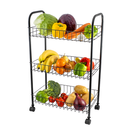 Cheqo® Keukentrolley - Metalen Frame - 3 Draadmanden - 36x27x63 cm - Zwart