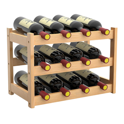 Cheqo® Wijnrek Hout - Flessenrek Voor 12 Wijnflessen - Wijnmeubel 46.5 x 19 x 28.5 cm - Grenen Hout