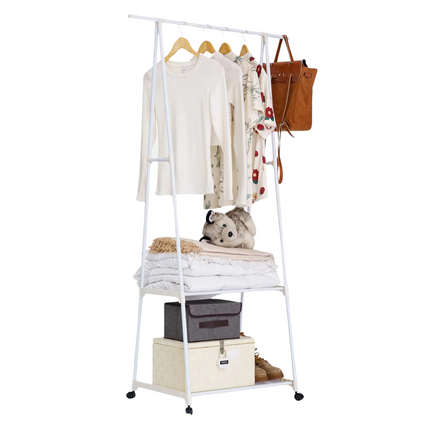 Cheqo® Kledingrek - Garderobe Verrijdbaar - 85x42x160 cm - Metaal - Met Leggers - Wit