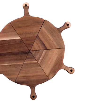 Cheqo® Luxe Pizzabord - Pizzaplank - Serveerschaal - Tapasplank - Serveerplank - Hapjes - 6 Stuks - Acacia Hout - 42x42 cm - Pizza Serveerplank