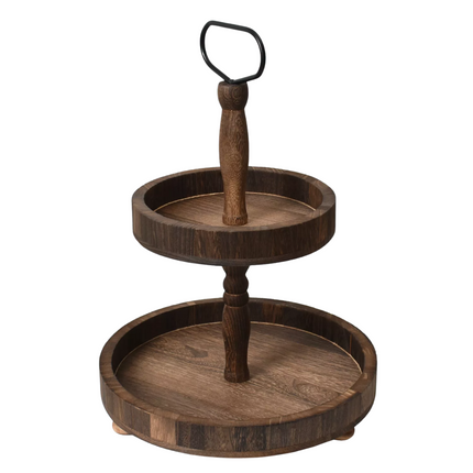 Cheqo® Etagere - Luxe Houten Uitvoering - Serveertoren - Serveerschalen - Serveerplateau - 40 cm Hoog - Met Handvat