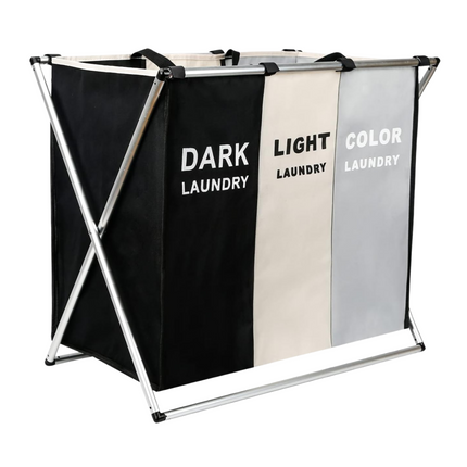 Cheqo® Wasmand 3 Vakken - Wassorteerder Aluminium - 65x40x60 cm - Afneembare Waszak