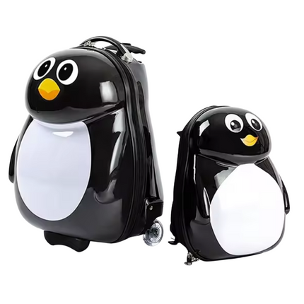 Cheqo® Kindertrolley en Rugzak Set - Kinder Koffer - Handbagage voor Kindereb - Pinguin - Handbagage Koffer ABS - 44x20x30 cm